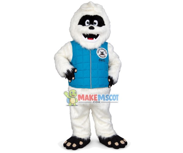 Long-haired Ape Wearing Down Vest Mascot Costume Long-haired Ape Wearing Down Vest Mascot Costume