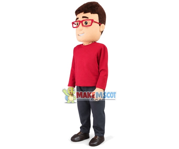 Young Man With Red Glasses Mascot Costume Young Man With Red Glasses Mascot Costume