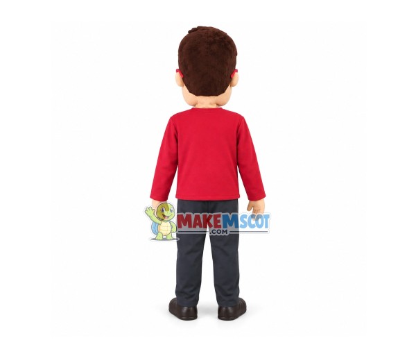 Young Man With Red Glasses Mascot Costume Young Man With Red Glasses Mascot Costume