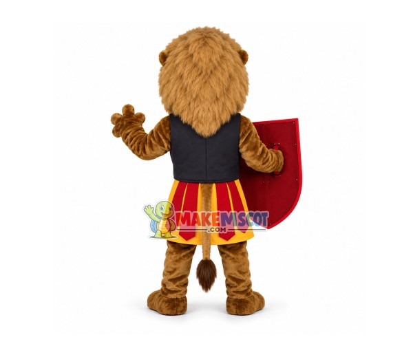 Muscular Lion Warrior Holding Shield Mascot Costume Muscular Lion Warrior Holding Shield Mascot Costume