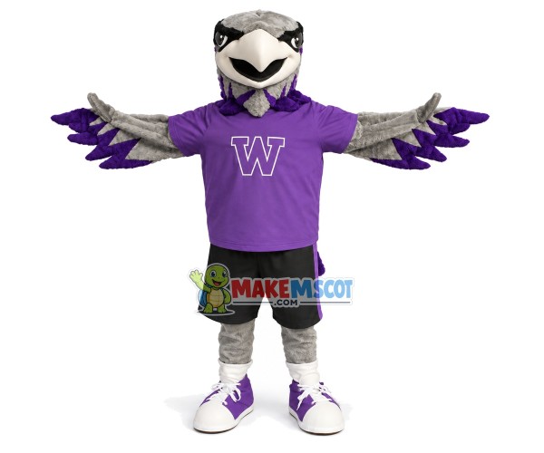 Adult Flying Eagle With Purple Shirt Mascot Costume Adult Flying Eagle With Purple Shirt Mascot Costume