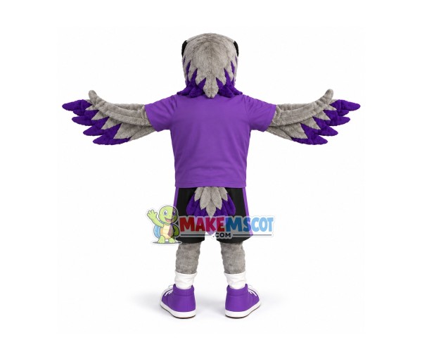 Adult Flying Eagle With Purple Shirt Mascot Costume Adult Flying Eagle With Purple Shirt Mascot Costume