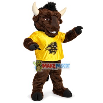 Powerful Furry Bull With Sharp Horns Mascot Costume