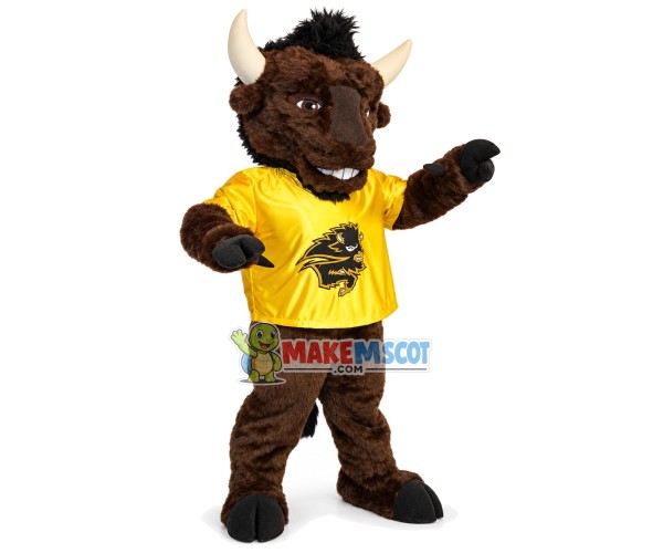 Powerful Furry Bull With Sharp Horns Mascot Costume