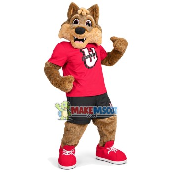 Athlete Brown Wolf Full of Energy Mascot Costume Athlete Brown Wolf Full of Energy Mascot Costume