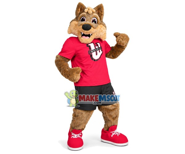 Athlete Brown Wolf Full of Energy Mascot Costume Athlete Brown Wolf Full of Energy Mascot Costume