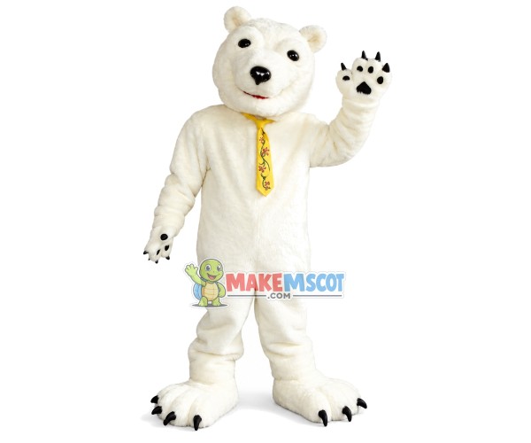 Plush Polar Bear With Golden Print Tie Mascot Costume Plush Polar Bear With Golden Print Tie Mascot Costume
