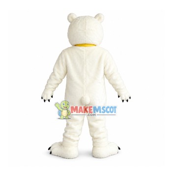 Plush Polar Bear With Golden Print Tie Mascot Costume Plush Polar Bear With Golden Print Tie Mascot Costume