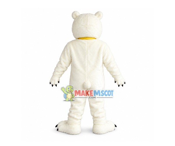 Plush Polar Bear With Golden Print Tie Mascot Costume Plush Polar Bear With Golden Print Tie Mascot Costume