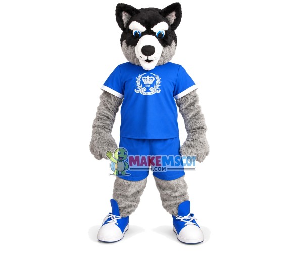 Long Wool Gray Wolf of Noble School Mascot Costume Long Wool Gray Wolf of Noble School Mascot Costume