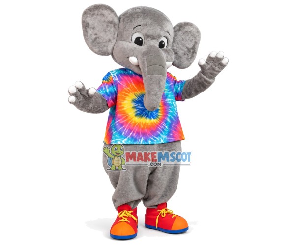 Little Gray Elephant In The Colored Shirt Mascot Costume Little Gray Elephant In The Colored Shirt Mascot Costume