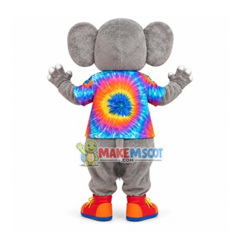 Little Gray Elephant In The Colored Shirt Mascot Costume