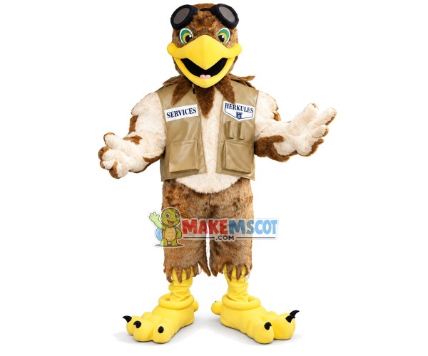 Pilot Eagle With Bulletproof Vest Mascot Costume Pilot Eagle With Bulletproof Vest Mascot Costume