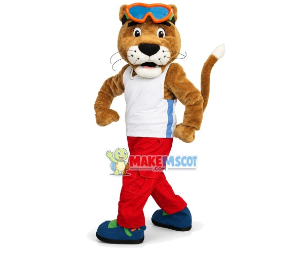 Diving Tiger Wearing Goggles Mascot Costume Diving Tiger Wearing Goggles Mascot Costume