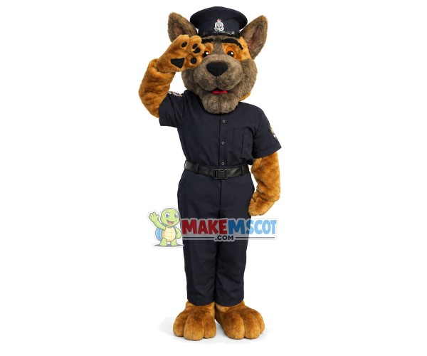 Saluting Handsome Police Dog Mascot Costume Saluting Handsome Police Dog Mascot Costume