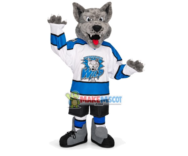 Fierce Sport Wolf In Long-sleeved Shirt Mascot Costume Fierce Sport Wolf In Long-sleeved Shirt Mascot Costume