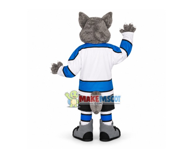Fierce Sport Wolf In Long-sleeved Shirt Mascot Costume Fierce Sport Wolf In Long-sleeved Shirt Mascot Costume