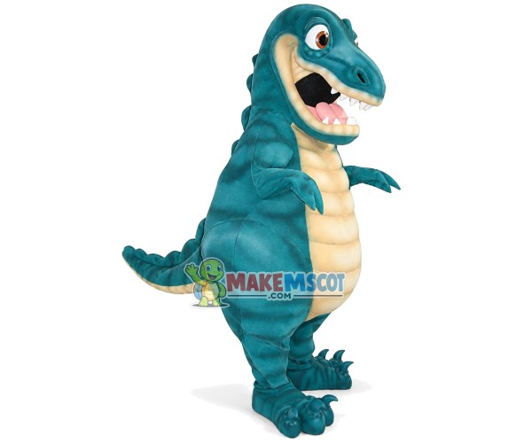 Scared Green Dinosaur Mascot Adult Costume