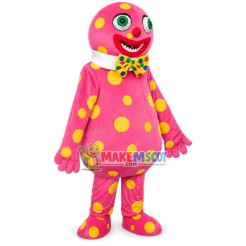 Entertaining Pink Spotted Clown Mascot Costume Entertaining Pink Spotted Clown Mascot Costume
