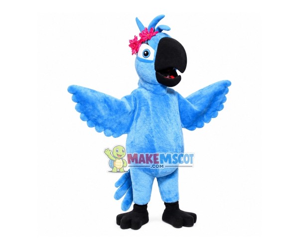 Lively Blue Parrot With Flower Mascot Costume