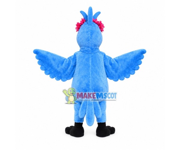 Lively Blue Parrot With Flower Mascot Costume Lively Blue Parrot With Flower Mascot Costume