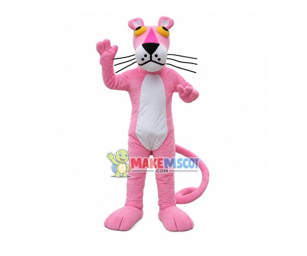 Pink Panther With Curled Tail Mascot Costume Pink Panther With Curled Tail Mascot Costume