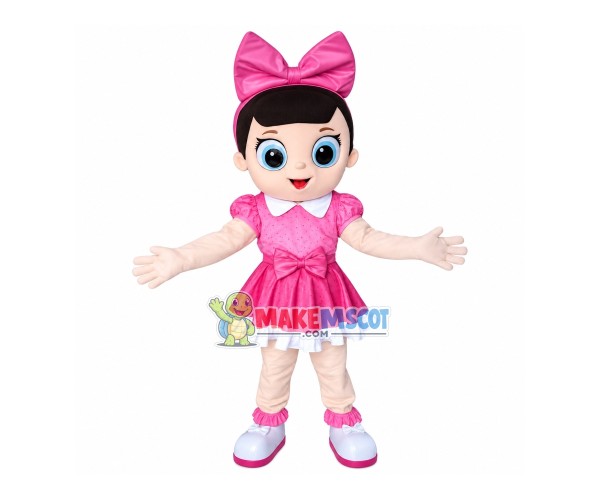 Little Girl With Big Bow Hair Band Mascot Costume Little Girl With Big Bow Hair Band Mascot Costume