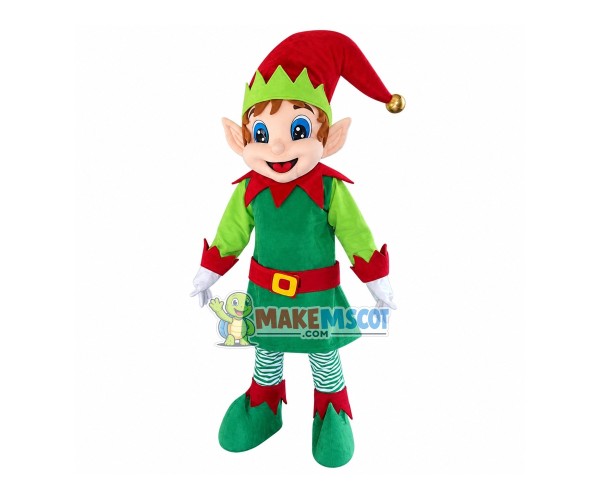 Smiling Christmas Elf Mascot Costume Smiling Christmas Elf Mascot Costume