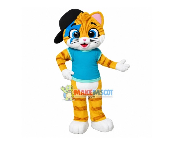 Thunder Cat Wearing Baseball Cap Mascot Costume Thunder Cat Wearing Baseball Cap Mascot Costume