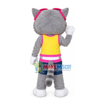 Casual Gray Cat With Glasses Mascot Costume Casual Gray Cat With Glasses Mascot Costume