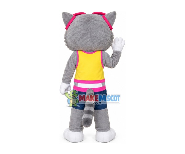 Casual Gray Cat With Glasses Mascot Costume Casual Gray Cat With Glasses Mascot Costume