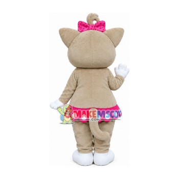 Beautiful Love Cat With Pink Bow Mascot Costume Beautiful Love Cat With Pink Bow Mascot Costume