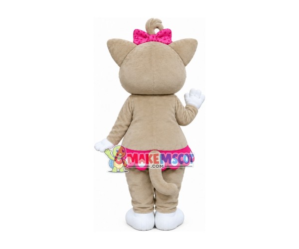 Beautiful Love Cat With Pink Bow Mascot Costume Beautiful Love Cat With Pink Bow Mascot Costume