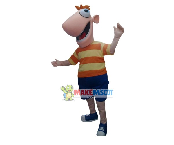 Smart Phineas Flynn In Orange Shirt Mascot Costume Smart Phineas Flynn In Orange Shirt Mascot Costume