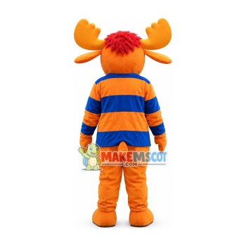 Orange Moose Wearing Striped Shirt Mascot Costume Orange Moose Wearing Striped Shirt Mascot Costume