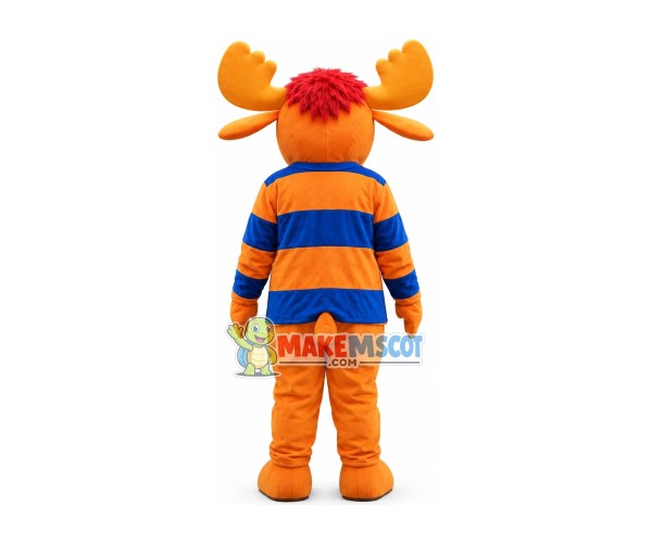 Orange Moose Wearing Striped Shirt Mascot Costume Orange Moose Wearing Striped Shirt Mascot Costume