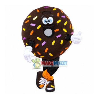 Chocolate Donut Covered With Sugar Granules Mascot Costume Chocolate Donut Covered With Sugar Granules Mascot Costume
