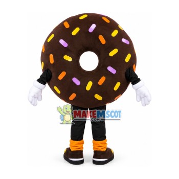 Chocolate Donut Covered With Sugar Granules Mascot Costume Chocolate Donut Covered With Sugar Granules Mascot Costume