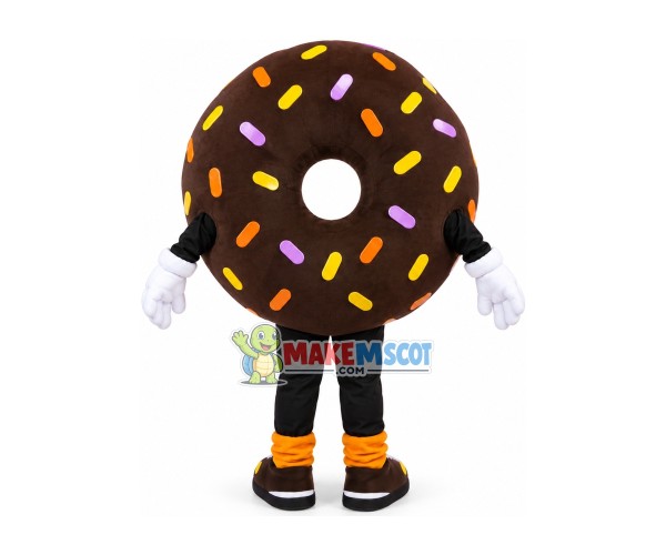 Chocolate Donut Covered With Sugar Granules Mascot Costume Chocolate Donut Covered With Sugar Granules Mascot Costume