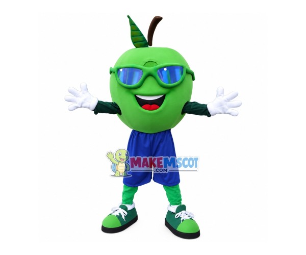 Cool Green Apple With Glasses Mascot Costume