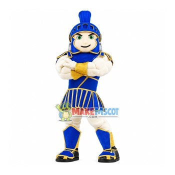Proud Muscular Blue Warrior Mascot Costume