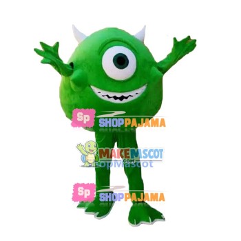 Green Monocular With Small Horns Mascot Costume Green Monocular With Small Horns Mascot Costume