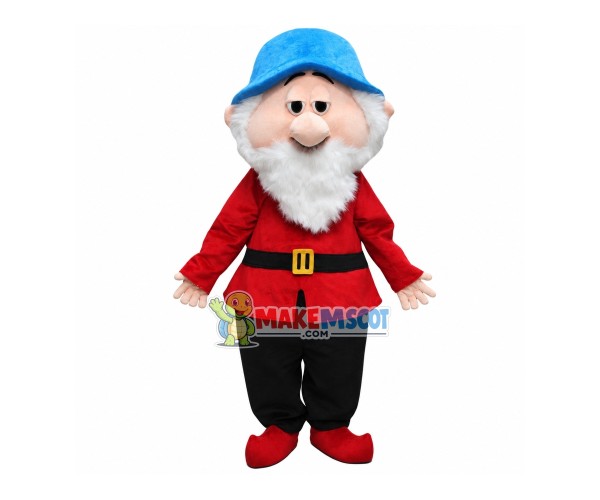 Wise Dwarf With Red Outfit Mascot Costume Wise Dwarf With Red Outfit Mascot Costume