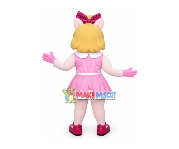Pig Sister With Pink Princess Dress Mascot Costume Pig Sister With Pink Princess Dress Mascot Costume