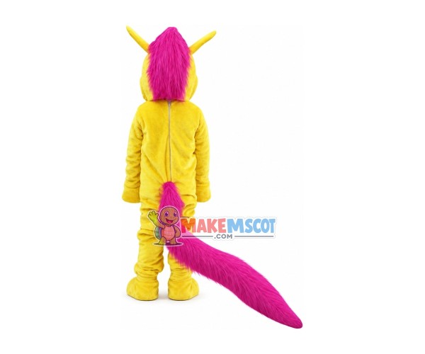 Bright Yellow Horse With Long Tail Mascot Costume Bright Yellow Horse With Long Tail Mascot Costume