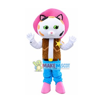 Farm Star Cat With Pink Sun Hat Mascot Costume