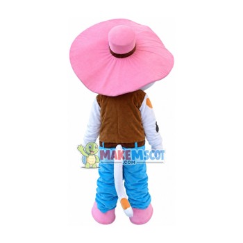 Farm Star Cat With Pink Sun Hat Mascot Costume Farm Star Cat With Pink Sun Hat Mascot Costume