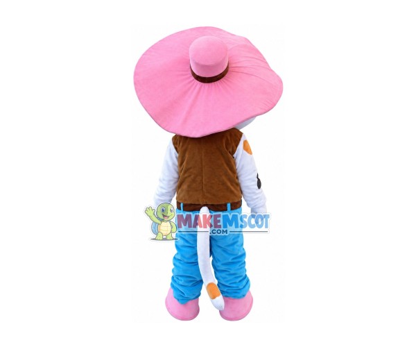 Farm Star Cat With Pink Sun Hat Mascot Costume Farm Star Cat With Pink Sun Hat Mascot Costume