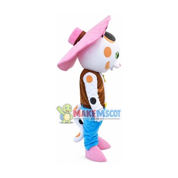Farm Star Cat With Pink Sun Hat Mascot Costume Farm Star Cat With Pink Sun Hat Mascot Costume