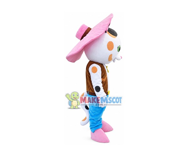 Farm Star Cat With Pink Sun Hat Mascot Costume Farm Star Cat With Pink Sun Hat Mascot Costume